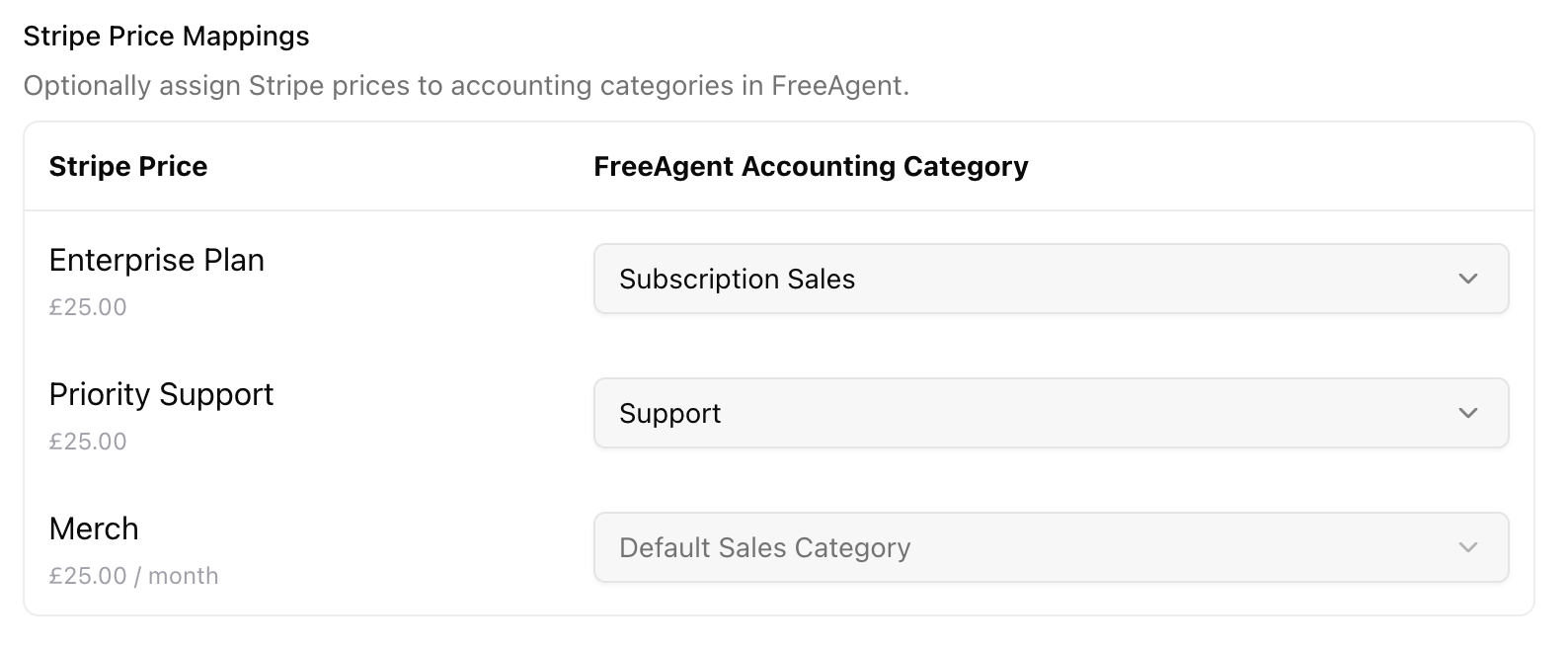 Accounting category mappings option during the setup process