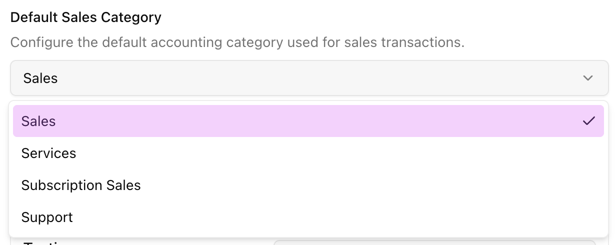 Default Accounting Category option during the setup process